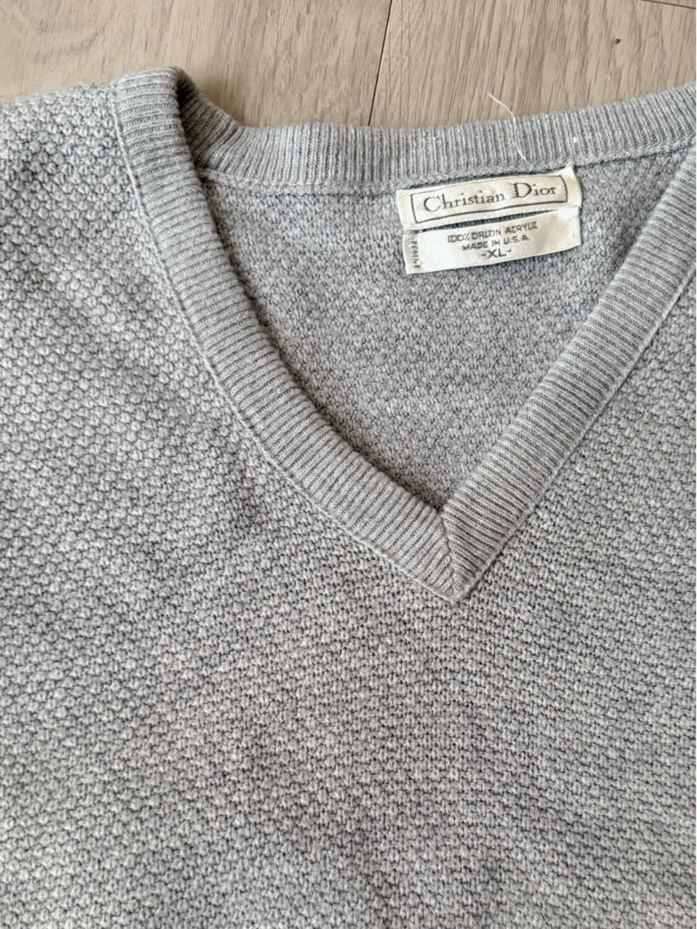 Dior Men's Heather Gray V-Neck Textured Knit Sweater
